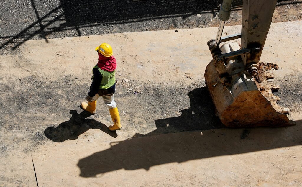 An overhead view of a construction worker